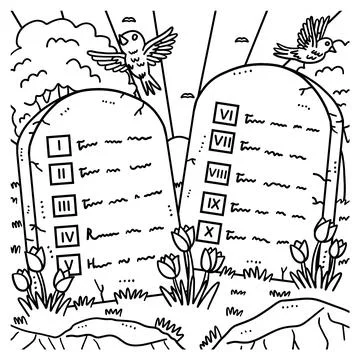 Christian Ten Commandments Tablets Coloring Page Stock Illustration