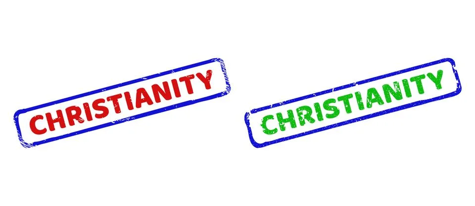 CHRISTIANITY Bicolor Rough Rectangular Seals with Unclean Textures Illustrazione stock