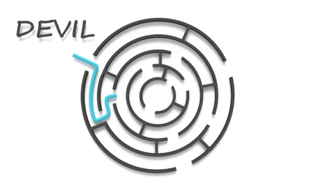 Christianity concept. Path from devil to Jesus across labyrinth. 3D render Stock Footage 201993274