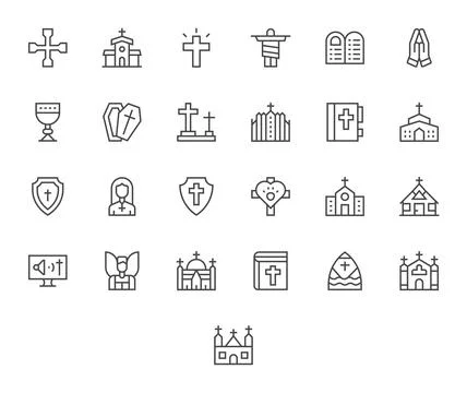 Christianity Digital Vector Pack containing 25 Pixel Optimized Regular Line.. Stock Illustration