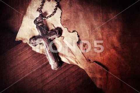 Christianity Religion Symbol Jesus Cross and Bible Stock Photos