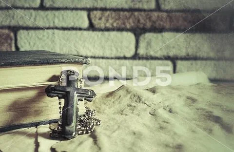 Christianity Religion Symbol Jesus Cross and Bible Stock Photos