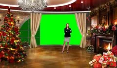 Christmas 002 TV Studio Set - Virtual Green Screen Background PSD PSD Template