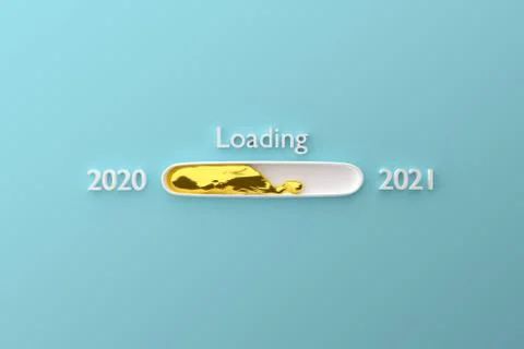 Christmas 2021 loading liquid gold on blue background, 3d render Stock Illustration