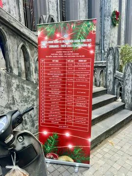 Christmas 2025 celebration program board standing in the courtyard Stock-Fotos