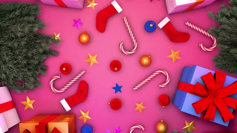 Christmas 3D Elements Rotation Loop Stock Footage 220559091