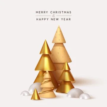 Christmas 3D render illustrations. Composition from golden metallic pine, spr Stock Illustration