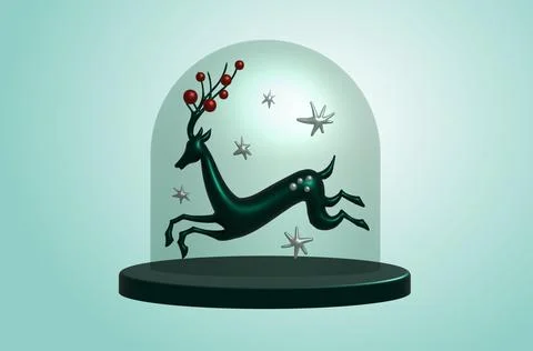 Christmas 3d render scene with snow ball, antler deer Stock Illustration