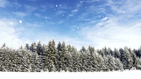 Christmas 4K Snow Falling forest with a blue sky and clouds Stock Footage 255491537