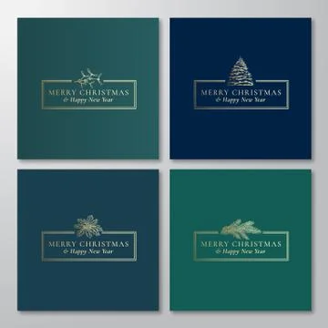 Christmas Abstract Rectangle Frame Cards or Banners Collection with Modern Illustrazione stock