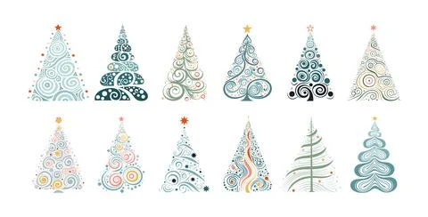 Christmas Abstract Trees Set Stock Illustration