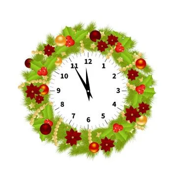 Christmas Adorned Clock Illustrazione stock