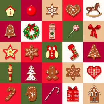 Christmas Advent Calendar with different objects.  Stock Illustration