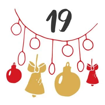 Christmas advent calendar. Hand drawn elements and numbers. Winter holidays c Stock Illustration