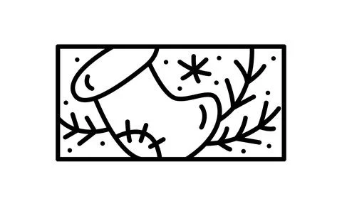 Christmas advent composition sock and branches snow. Hand drawn winter holiday Stock Illustration
