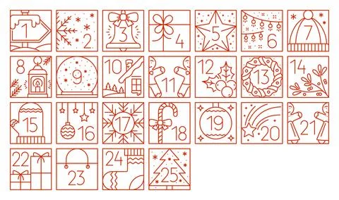 Christmas advent line vector countdown calendar 스톡 일러스트