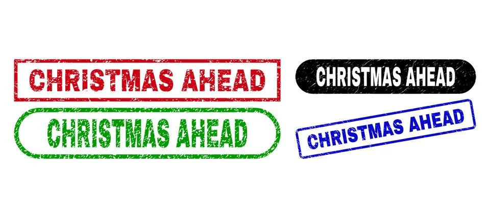 CHRISTMAS AHEAD Rectangle Stamps Using Grunge Surface Stock Illustration