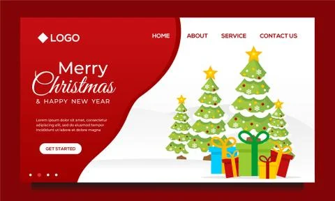Christmas and Happy New Year Landing page design template with Christmas tree Stock Illustration