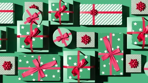 Christmas and New Year background with Green gift box set Stock Footage 211648633