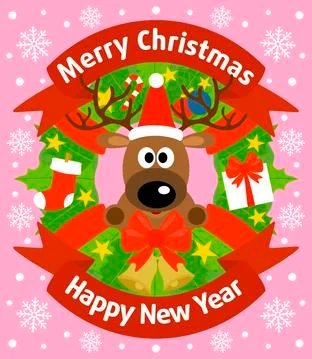 Christmas and New Year background card with deer Stock Illustration