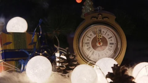 Christmas and New Year composition with gifts and champagne on a festive Vídeo Stock 70268108