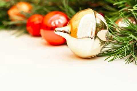 Christmas and New Year composition with decoration on white background Stock Photos