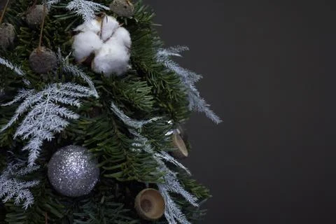 Christmas and New Year composition. Detail closeup Christmas tree made of fir Stock Photos