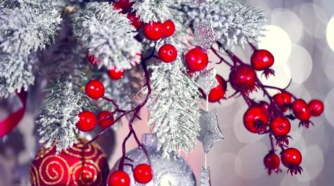 Christmas and New Year decoration over silver blurred holiday background Stock Footage 59081033