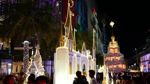 Christmas and New Year decorations at shopping mall in Bangkok Stock-Footage 132910053