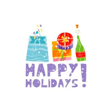 Christmas and New Year elements with lettering. Vector flat design with texture 库存插图