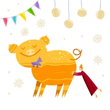 Christmas and New Year elements with lettering. Vector flat design with texture Illustrazione stock