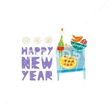 Christmas and New Year elements with lettering. Vector flat design with texture Stock Illustration