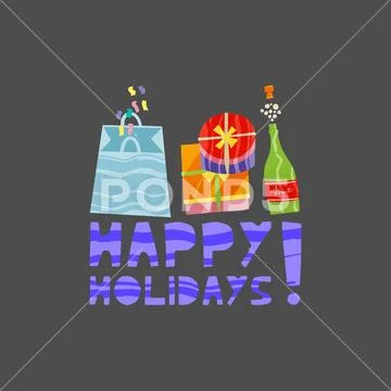 Christmas and New Year elements with lettering. Vector flat design with texture Stock Illustration