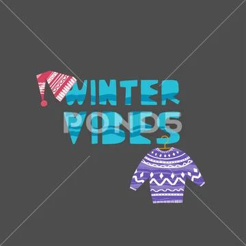 Christmas and New Year elements with lettering. Vector flat design with texture Stock Illustration