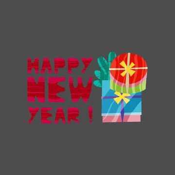 Christmas and New Year elements with lettering. Vector flat design with texture Stock Illustration