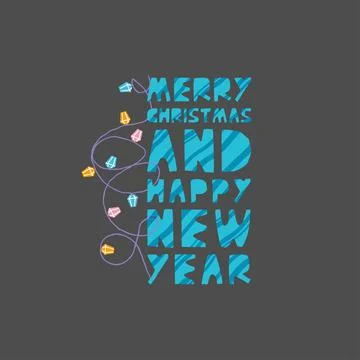 Christmas and New Year elements with lettering. Vector flat design with texture Illustrazione stock