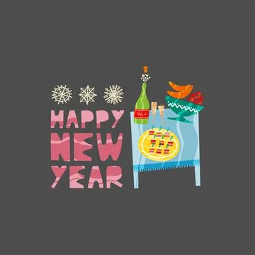 Christmas and New Year elements with lettering. Vector flat design with texture 스톡 일러스트