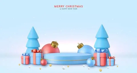 Christmas and New Year festive blue round podium Stock-Illustration