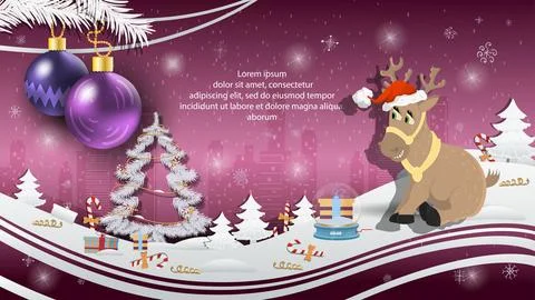 Christmas and New Year illustration Christmas balls on a fir tree a deer in.. Stock Illustration