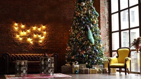 Christmas and New Year interior decoration Stock Footage 81753632