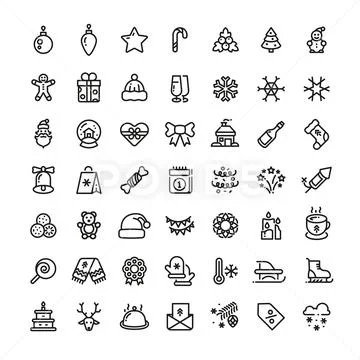Christmas and New Year line vector icons. Xmas winter outline symbols set Stock Illustration