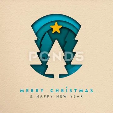 Christmas and New Year paper cut tree web banner Stock Illustration
