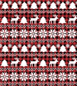 Christmas and New Year pattern at Buffalo Plaid. Festive background for design Stock Illustration