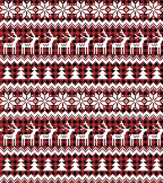 Christmas and New Year pattern at Buffalo Plaid. Festive background for design Stock Illustration