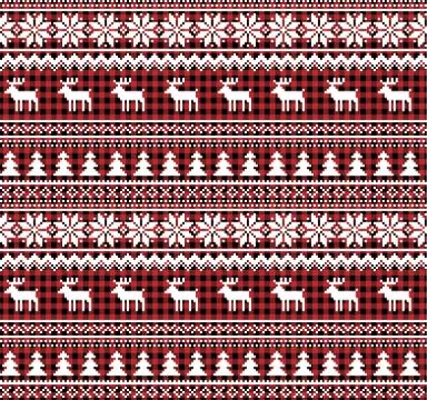 Christmas and New Year pattern at Buffalo Plaid. Festive background for design Stock Illustration