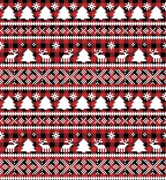 Christmas and New Year pattern at Buffalo Plaid. Festive background for design Stock-Illustration