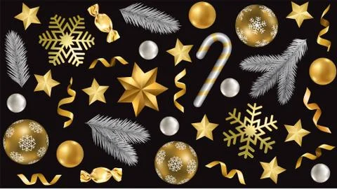 Christmas and New Year Pattern with Winter Holiday Objects Stock Illustration