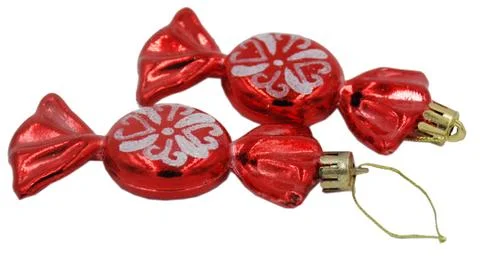 Christmas and new year red candy toys for fir tree or any other decorations Stock Photos