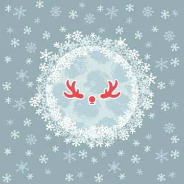 Christmas and New Year round frame with deer horns symbol. Greeting card. Stock Illustration