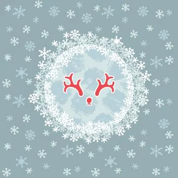 Christmas and New Year round frame with deer horns symbol. Greeting card. Stock Illustration